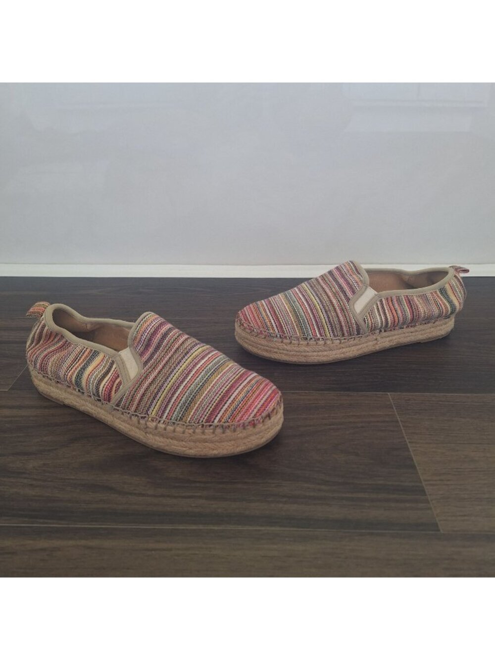 💙 Sam Edelman Espadrille Slip On Sneakers Size 8.5 Multicolor Stripe Platform